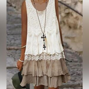 NWOT Curvedream Solid U-Neck Sleeveless Woven Lace Midi Dress
